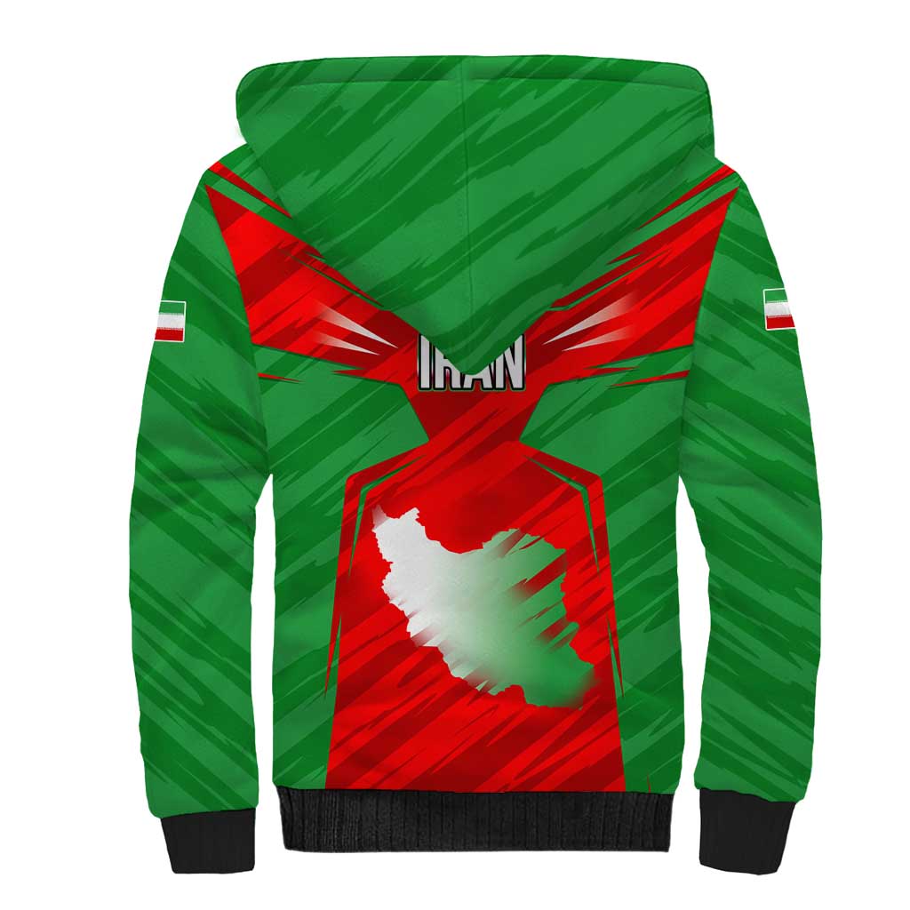 Iran National Pride Sherpa Hoodie with Bold Lion Crest and Country Silhouette