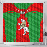 Iran National Pride Shower Curtain with Bold Lion Crest and Country Silhouette