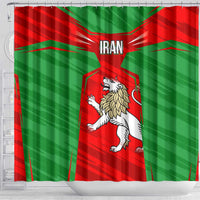 Iran National Pride Shower Curtain with Bold Lion Crest and Country Silhouette