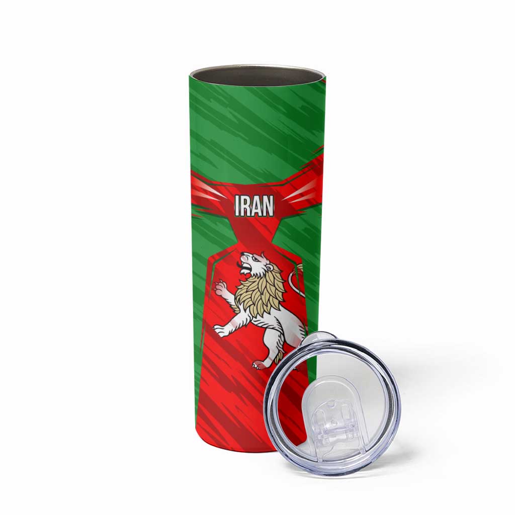 Iran National Pride Skinny Tumbler with Bold Lion Crest and Country Silhouette