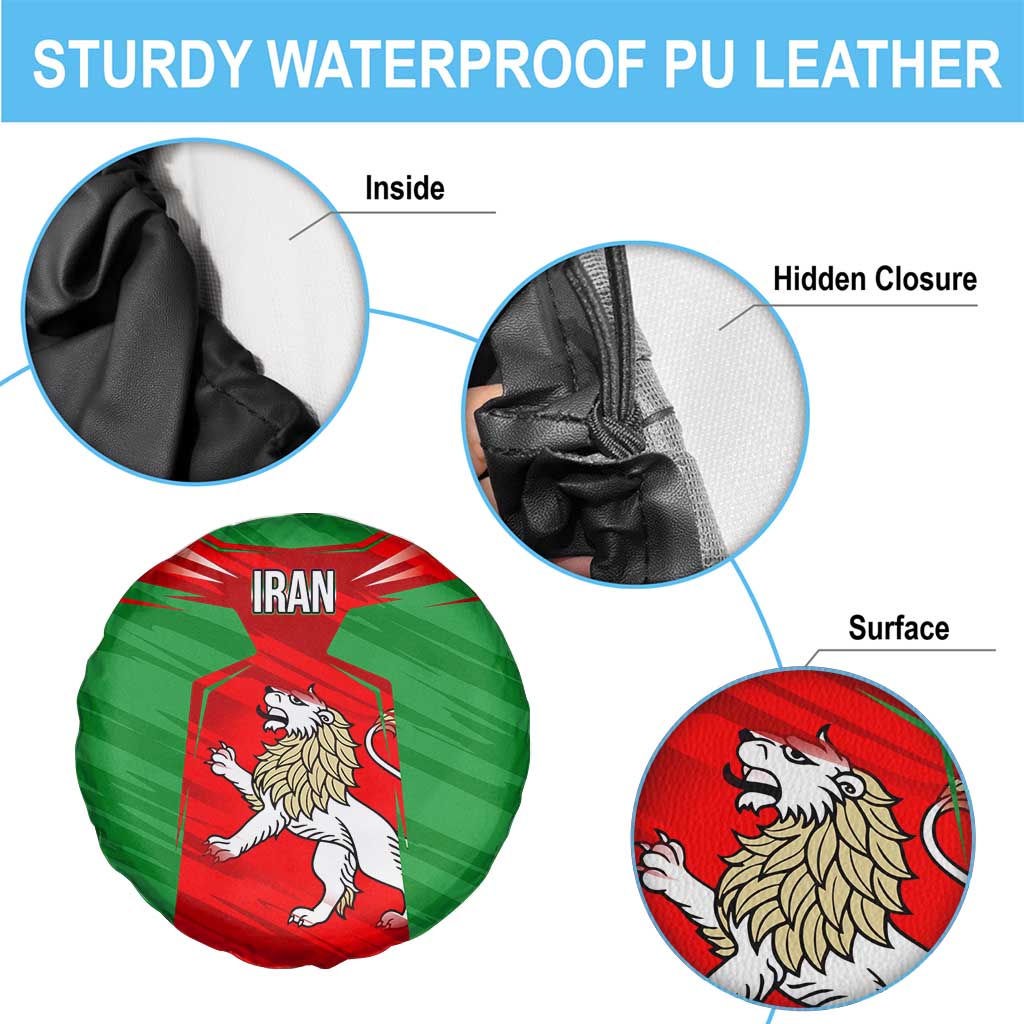 Iran National Pride Spare Tire Cover with Bold Lion Crest and Country Silhouette