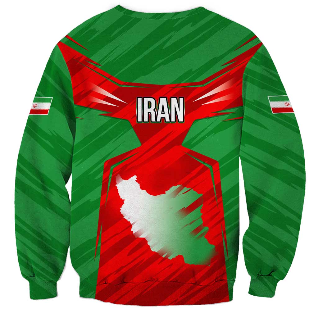 Iran National Pride Sweatshirt with Bold Lion Crest and Country Silhouette