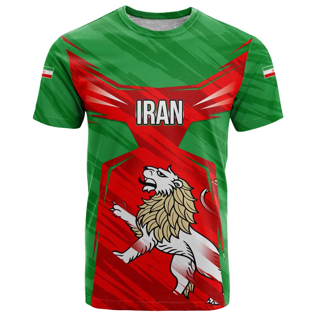 Iran National Pride T Shirt with Bold Lion Crest and Country Silhouette