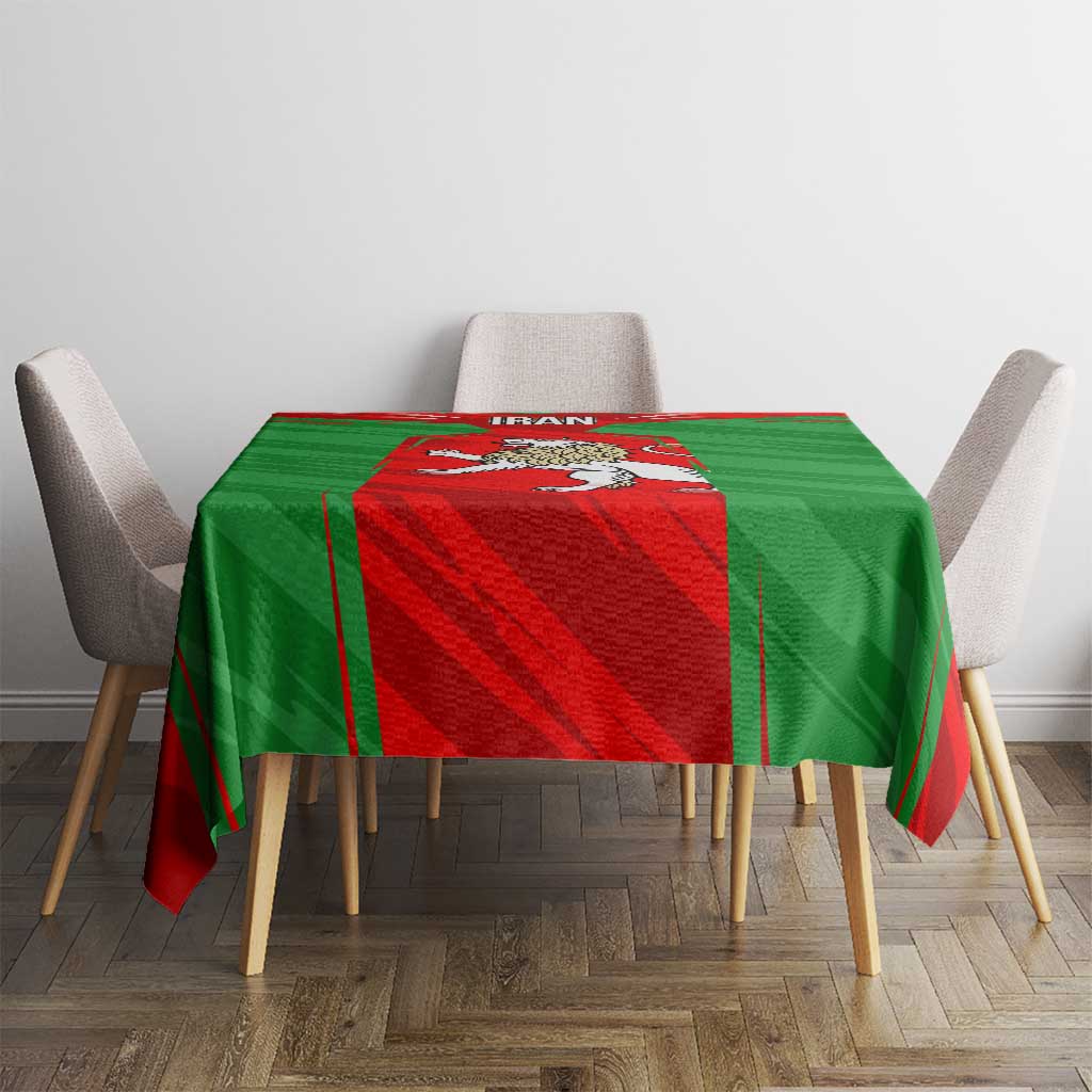 Iran National Pride Tablecloth with Bold Lion Crest and Country Silhouette