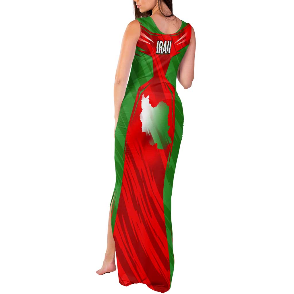 Iran National Pride Tank Maxi Dress with Bold Lion Crest and Country Silhouette