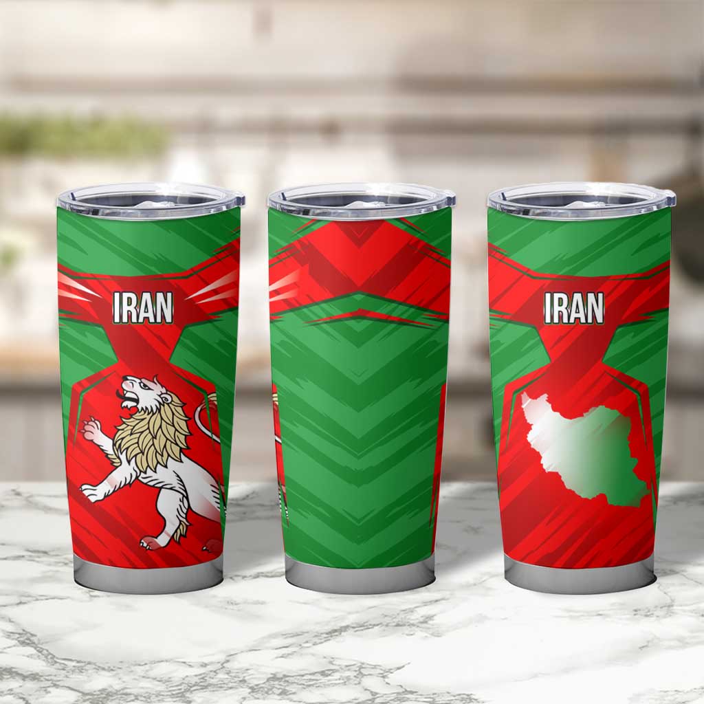 Iran National Pride Tumbler Cup with Bold Lion Crest and Country Silhouette