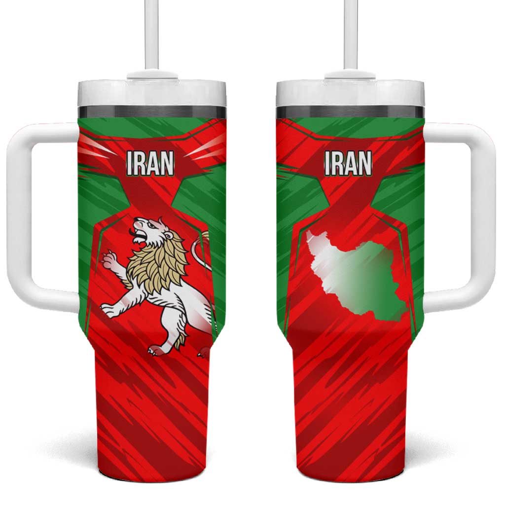 Iran National Pride Tumbler With Handle with Bold Lion Crest and Country Silhouette