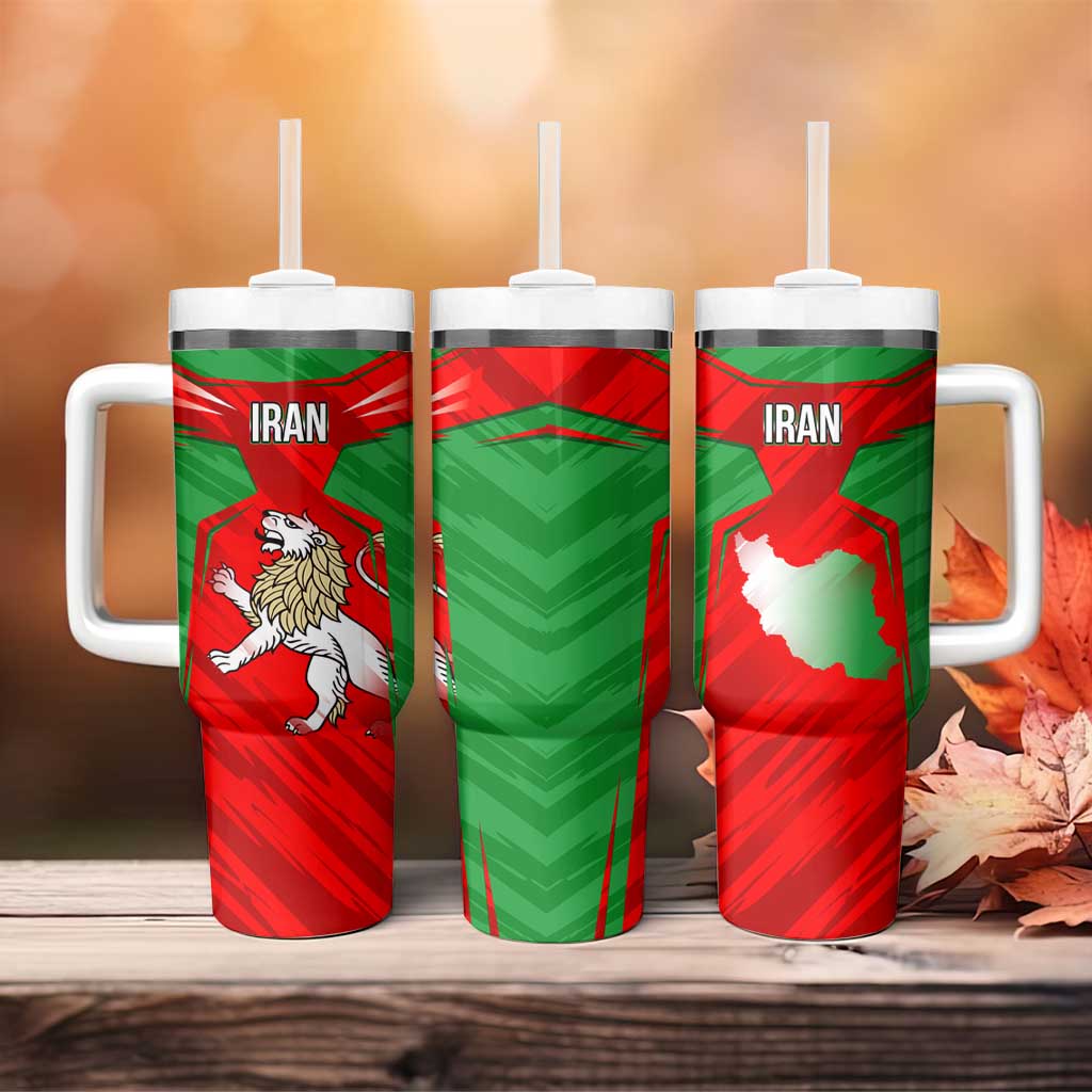 Iran National Pride Tumbler With Handle with Bold Lion Crest and Country Silhouette