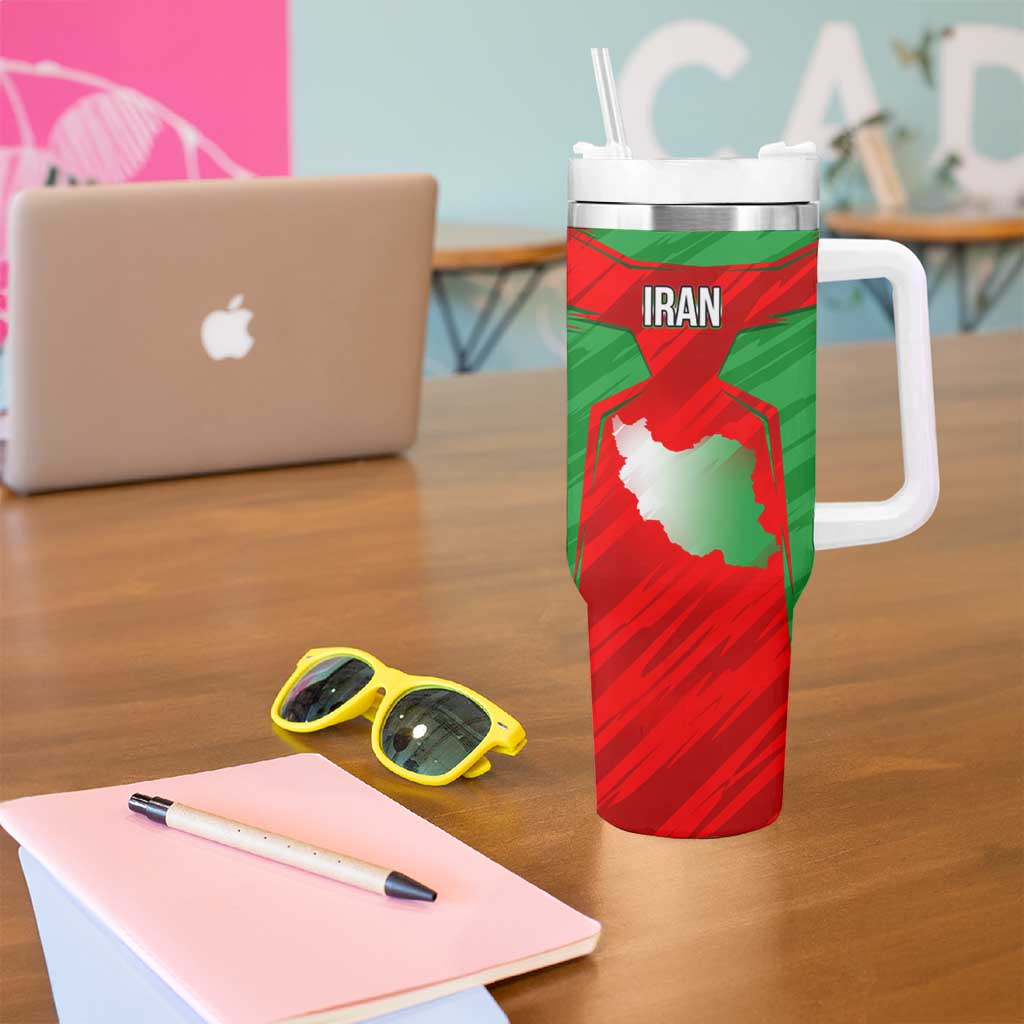 Iran National Pride Tumbler With Handle with Bold Lion Crest and Country Silhouette