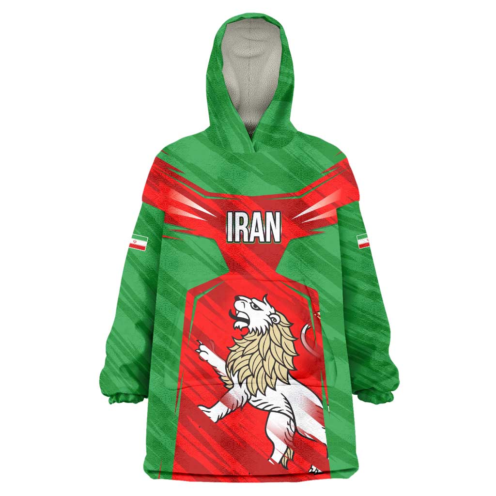 Iran National Pride Wearable Blanket Hoodie with Bold Lion Crest and Country Silhouette