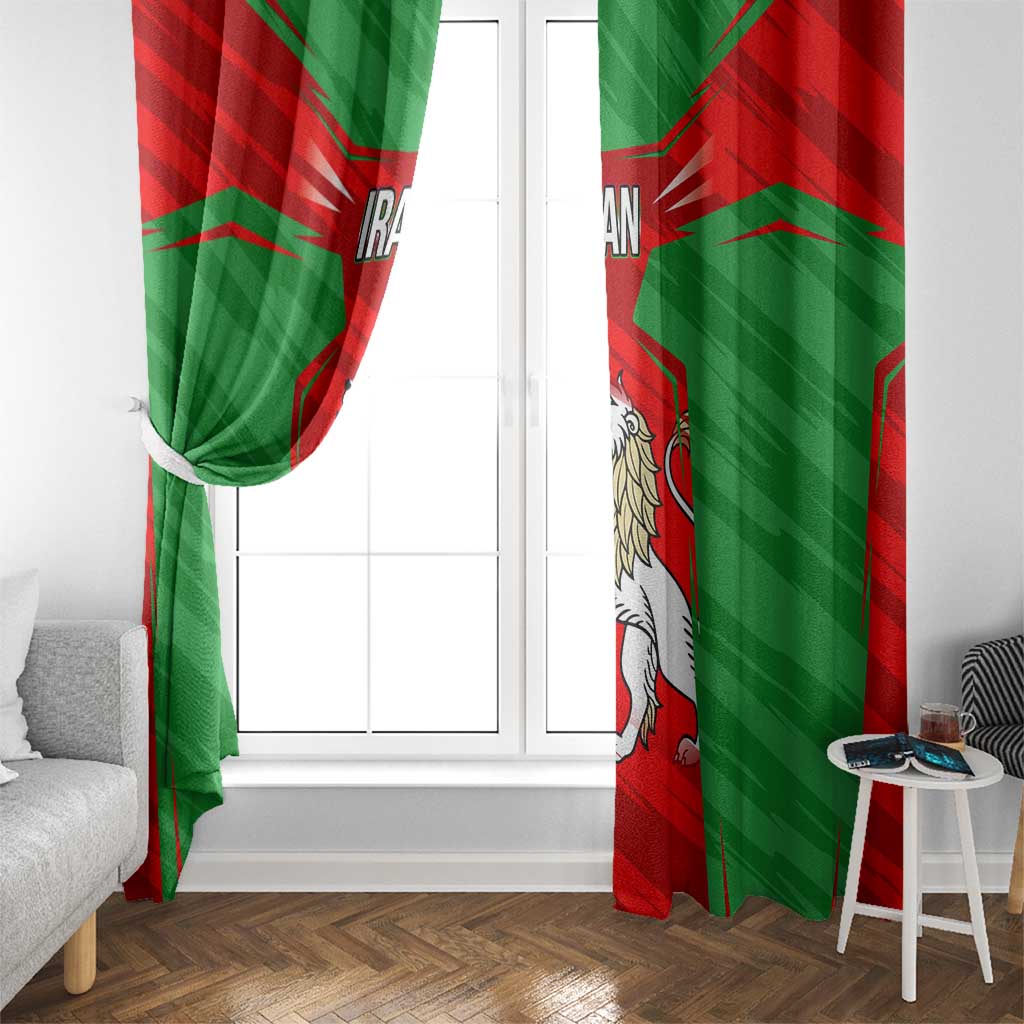 Iran National Pride Window Curtain with Bold Lion Crest and Country Silhouette