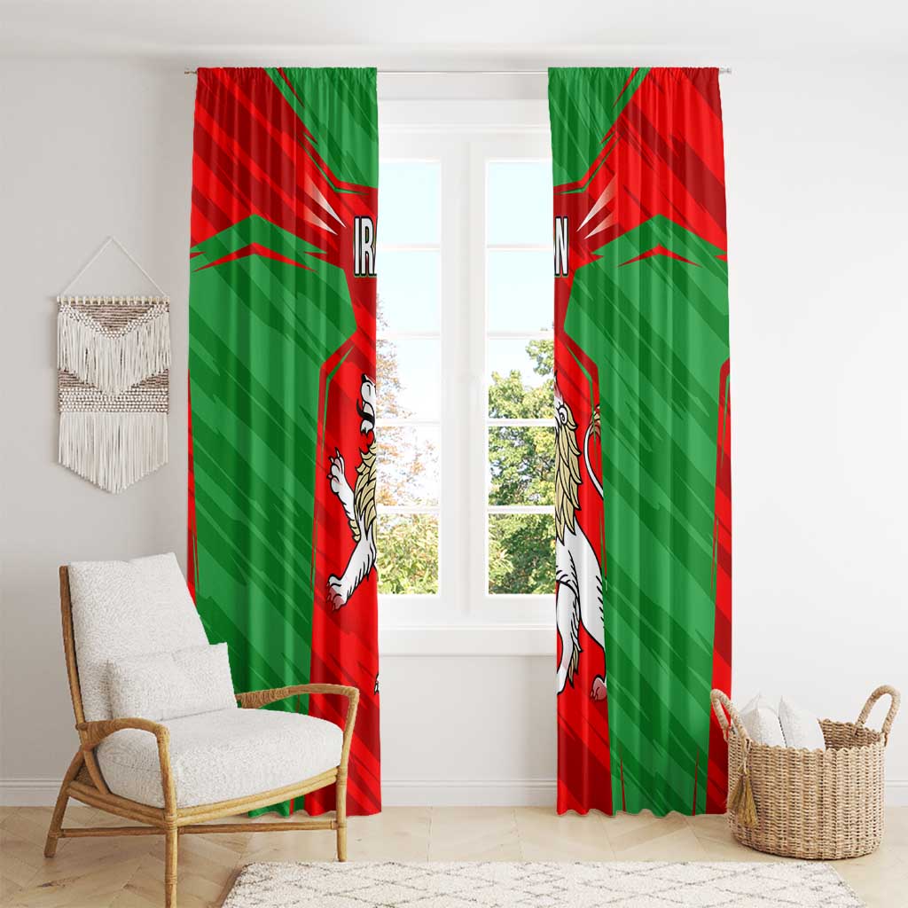 Iran National Pride Window Curtain with Bold Lion Crest and Country Silhouette