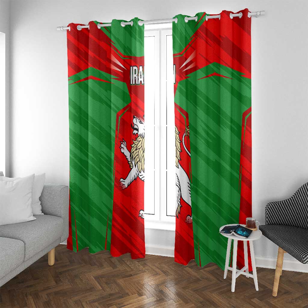 Iran National Pride Window Curtain with Bold Lion Crest and Country Silhouette