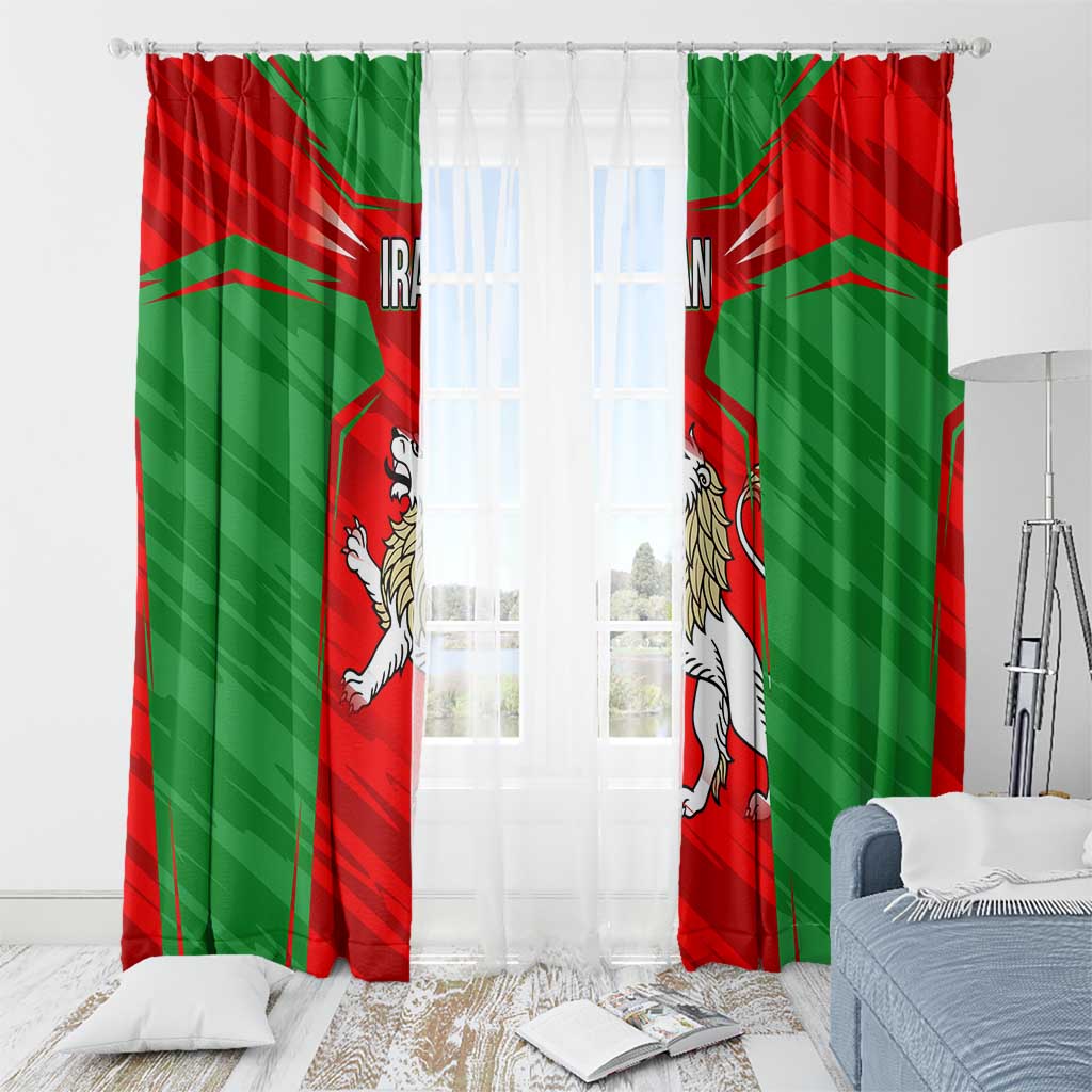 Iran National Pride Window Curtain with Bold Lion Crest and Country Silhouette