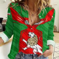 Iran National Pride Women Casual Shirt with Bold Lion Crest and Country Silhouette