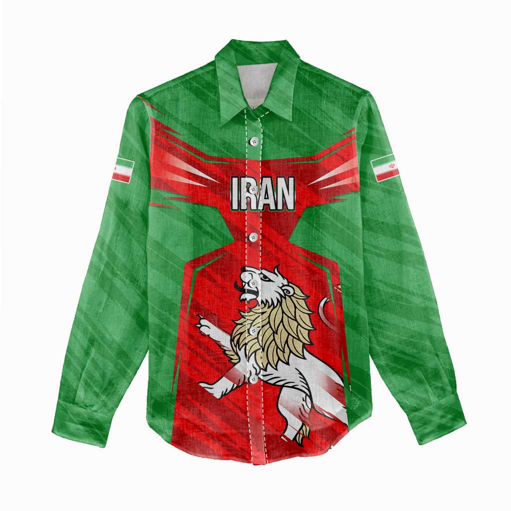 Iran National Pride Women Casual Shirt with Bold Lion Crest and Country Silhouette