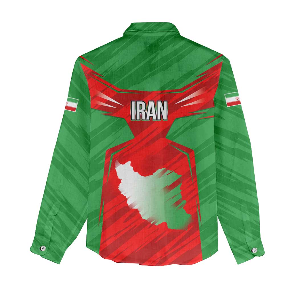 Iran National Pride Women Casual Shirt with Bold Lion Crest and Country Silhouette