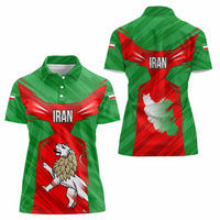Iran National Pride Women Polo Shirt with Bold Lion Crest and Country Silhouette