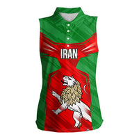 Iran National Pride Women Sleeveless Polo Shirt with Bold Lion Crest and Country Silhouette