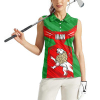 Iran National Pride Women Sleeveless Polo Shirt with Bold Lion Crest and Country Silhouette