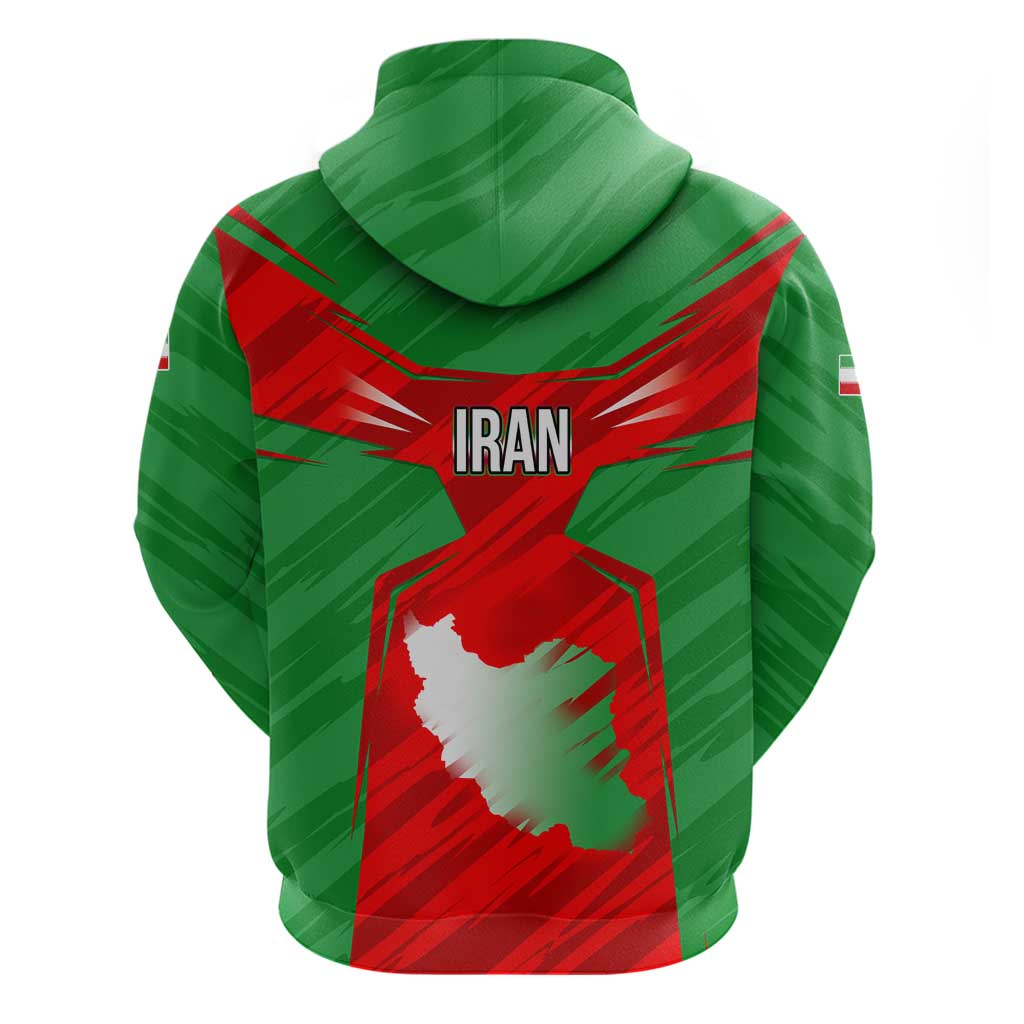 Iran National Pride Zip Hoodie with Bold Lion Crest and Country Silhouette