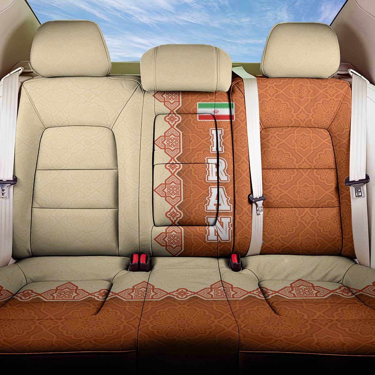 Iran Heritage Back Car Seat Cover with Traditional Pattern and Royal Emblem Design