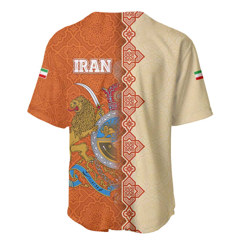 Iran Heritage Baseball Jersey with Traditional Pattern and Royal Emblem Design