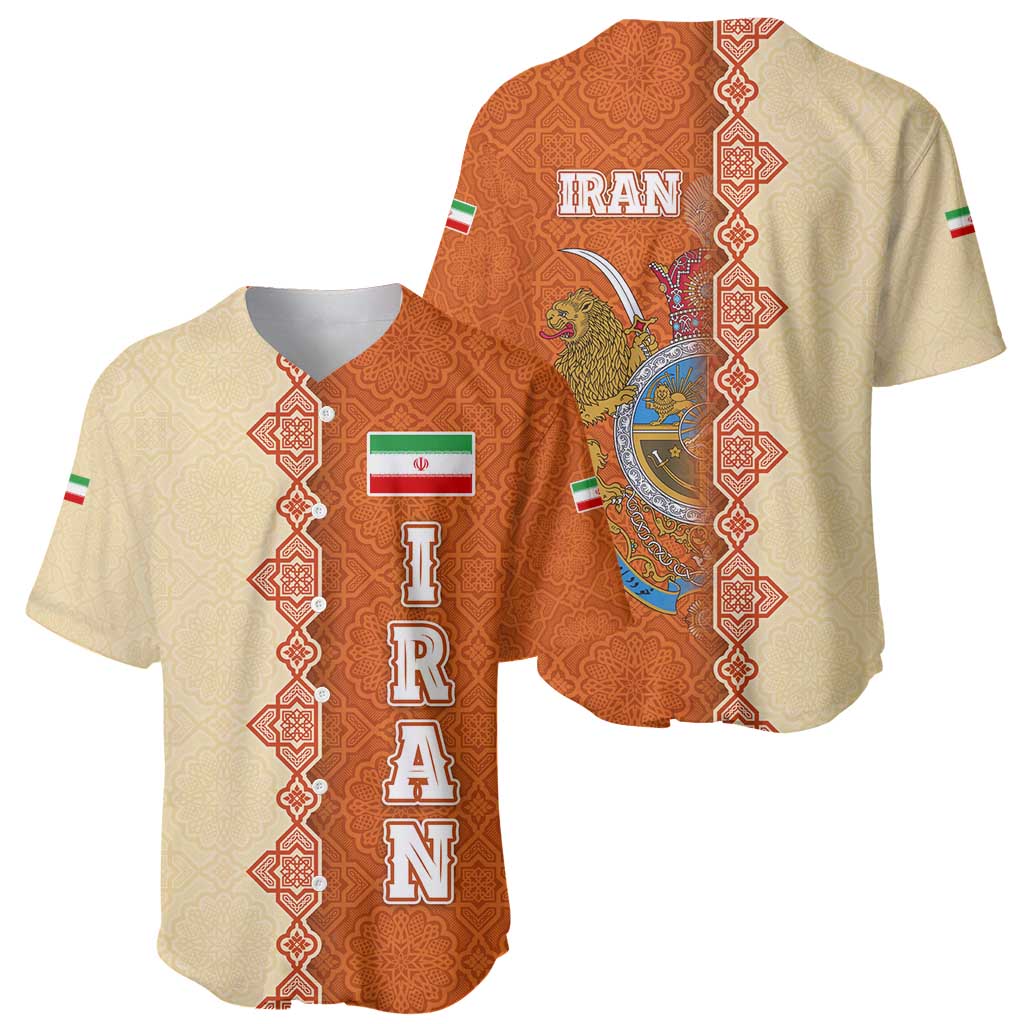 Iran Heritage Baseball Jersey with Traditional Pattern and Royal Emblem Design