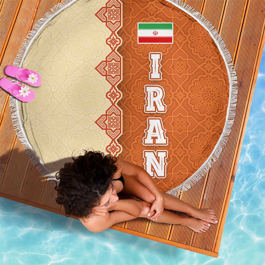 Iran Heritage Beach Blanket with Traditional Pattern and Royal Emblem Design