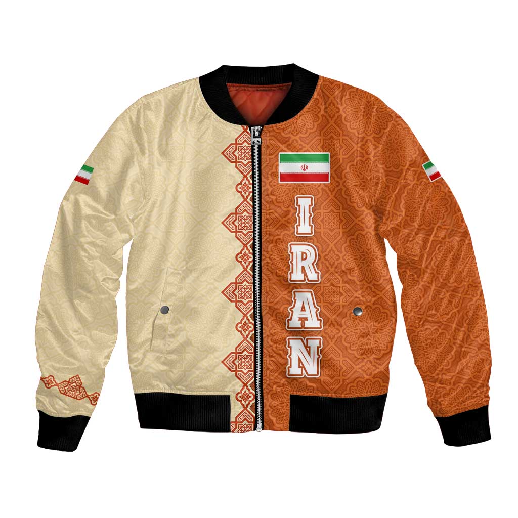 Iran Heritage Bomber Jacket with Traditional Pattern and Royal Emblem Design