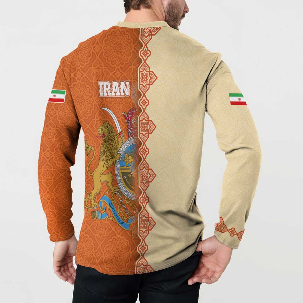 Iran Heritage Button Sweatshirt with Traditional Pattern and Royal Emblem Design