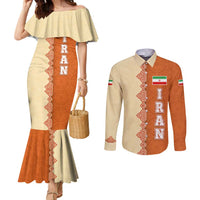 Iran Heritage Couples Matching Mermaid Dress and Long Sleeve Button Shirt with Traditional Pattern and Royal Emblem Design