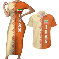 Iran Heritage Couples Matching Short Sleeve Bodycon Dress and Hawaiian Shirt with Traditional Pattern and Royal Emblem Design