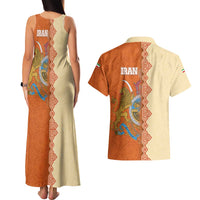 Iran Heritage Couples Matching Tank Maxi Dress and Hawaiian Shirt with Traditional Pattern and Royal Emblem Design