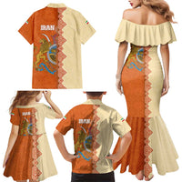 Iran Heritage Family Matching Mermaid Dress and Hawaiian Shirt with Traditional Pattern and Royal Emblem Design