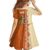 Iran Heritage Family Matching Off The Shoulder Long Sleeve Dress and Hawaiian Shirt with Traditional Pattern and Royal Emblem Design