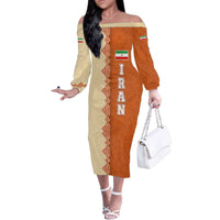 Iran Heritage Family Matching Off The Shoulder Long Sleeve Dress and Hawaiian Shirt with Traditional Pattern and Royal Emblem Design