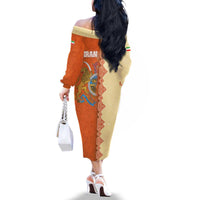 Iran Heritage Family Matching Off The Shoulder Long Sleeve Dress and Hawaiian Shirt with Traditional Pattern and Royal Emblem Design