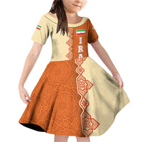 Iran Heritage Family Matching Off Shoulder Short Dress and Hawaiian Shirt with Traditional Pattern and Royal Emblem Design