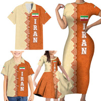 Iran Heritage Family Matching Short Sleeve Bodycon Dress and Hawaiian Shirt with Traditional Pattern and Royal Emblem Design