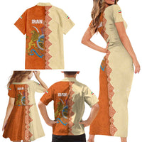 Iran Heritage Family Matching Short Sleeve Bodycon Dress and Hawaiian Shirt with Traditional Pattern and Royal Emblem Design