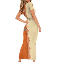 Iran Heritage Family Matching Short Sleeve Bodycon Dress and Hawaiian Shirt with Traditional Pattern and Royal Emblem Design