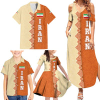 Iran Heritage Family Matching Summer Maxi Dress and Hawaiian Shirt with Traditional Pattern and Royal Emblem Design