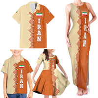 Iran Heritage Family Matching Tank Maxi Dress and Hawaiian Shirt with Traditional Pattern and Royal Emblem Design
