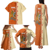 Iran Heritage Family Matching Tank Maxi Dress and Hawaiian Shirt with Traditional Pattern and Royal Emblem Design