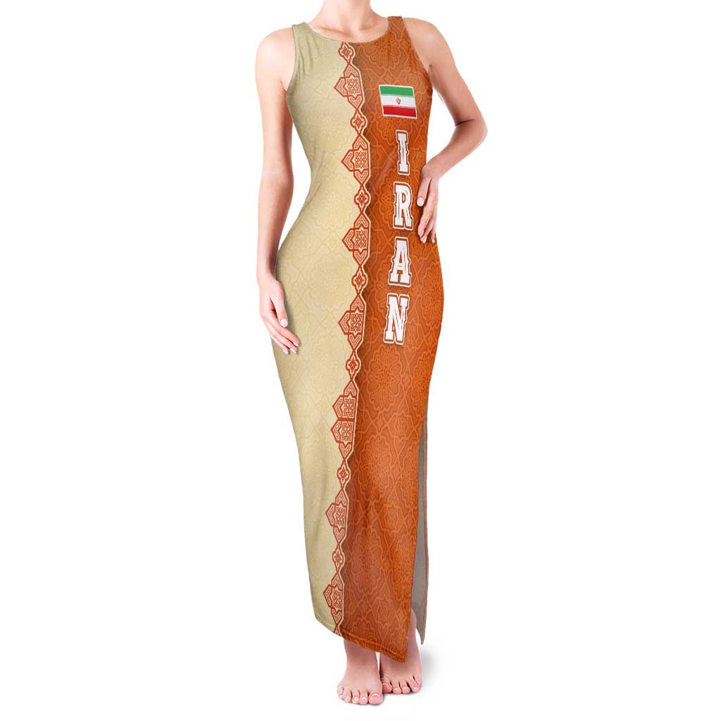 Iran Heritage Family Matching Tank Maxi Dress and Hawaiian Shirt with Traditional Pattern and Royal Emblem Design