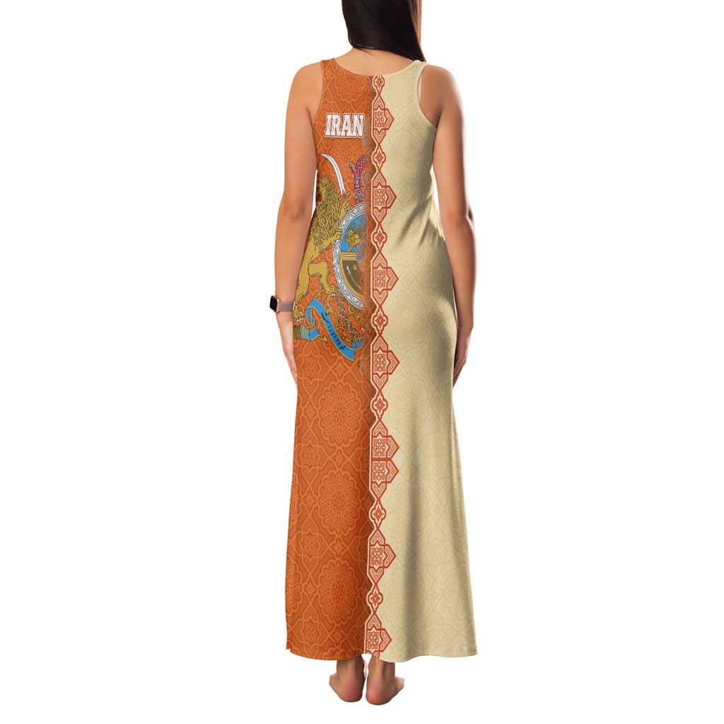 Iran Heritage Family Matching Tank Maxi Dress and Hawaiian Shirt with Traditional Pattern and Royal Emblem Design