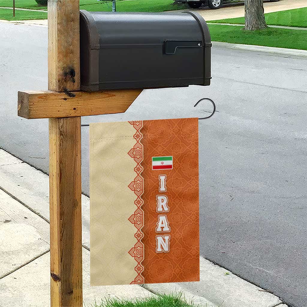 Iran Heritage Garden Flag with Traditional Pattern and Royal Emblem Design