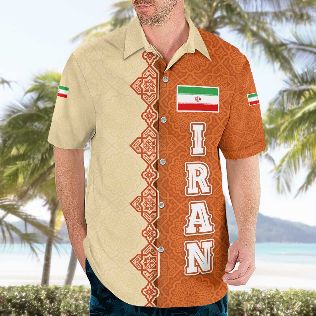Iran Heritage Hawaiian Shirt with Traditional Pattern and Royal Emblem Design
