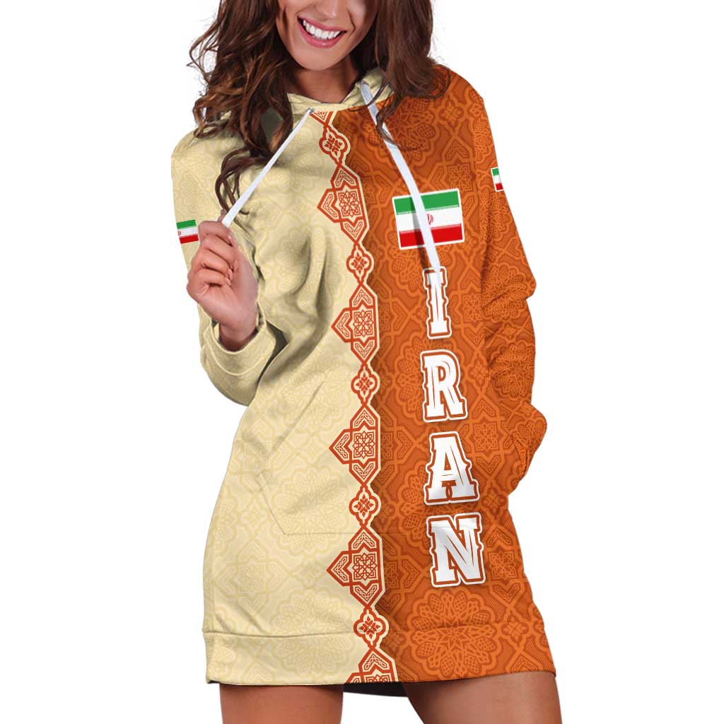 Iran Heritage Hoodie Dress with Traditional Pattern and Royal Emblem Design